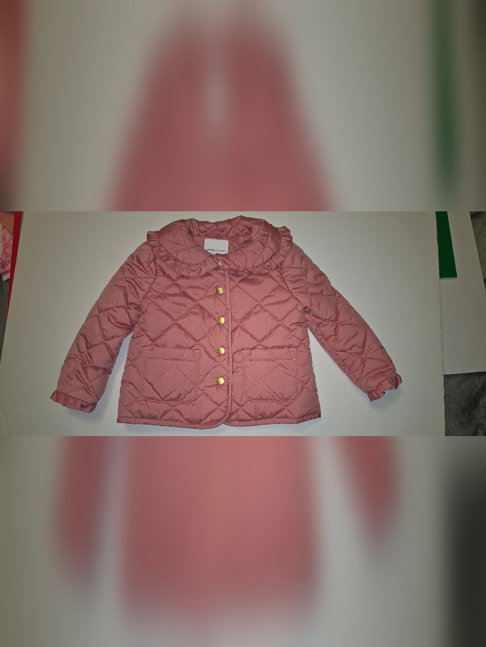 Janie and Jack Rose Pink Quilted Puffer Jacket with Ruffle Collar 18-24m
